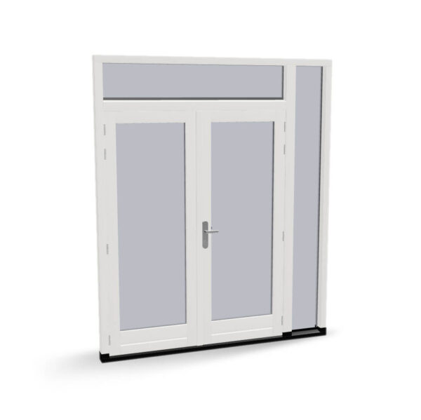 Houten dubbele deuren met zijlicht en bovenlicht, buitendraaiend