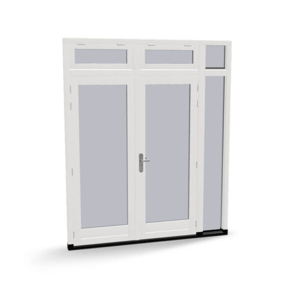 Houten dubbele buitendeuren met zijlicht, bovenlicht en 2 uitzetramen