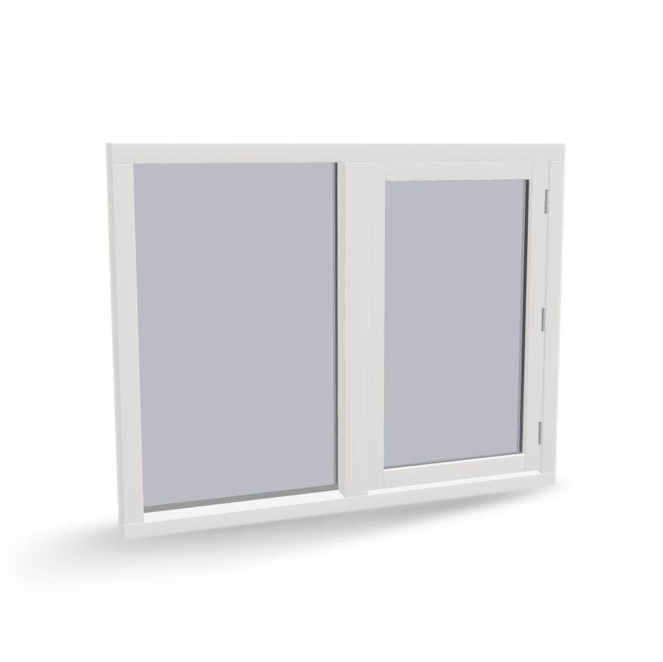 Houten raamkozijn met draairaam en vast glas, 2 vaks