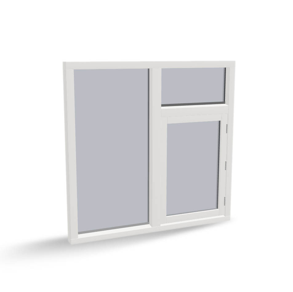 Houten raamkozijn met draairaam, vast raam en bovenlicht