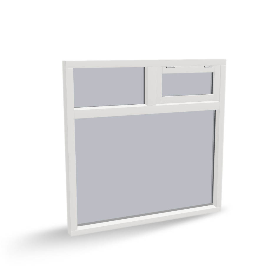 Houten raamkozijn met vast glas, uitzetraam en bovenlicht, 3 vaks