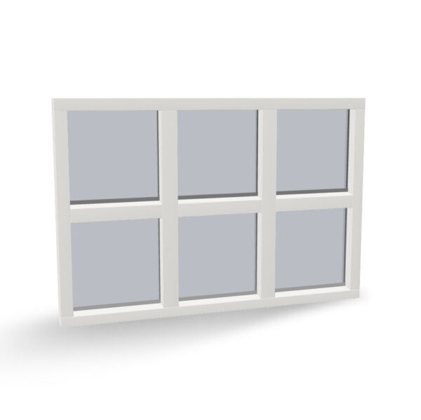 Houten vast glas kozijn 6-vaks, 3 naast, 2 boven elkaar