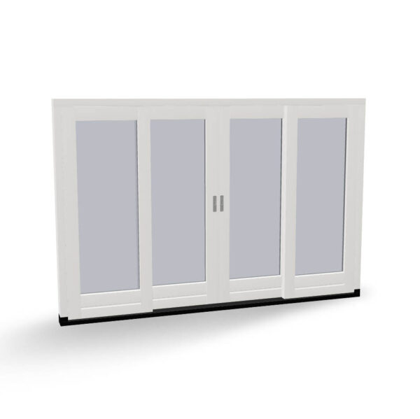 Houten schuifpui, 2 vaste deuren, 2 schuivende deuren