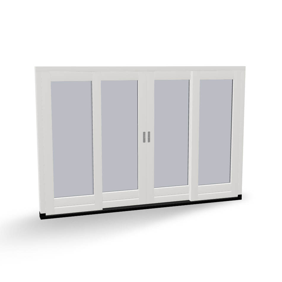 Houten schuifpui, 2 vaste deuren, 2 schuivende deuren