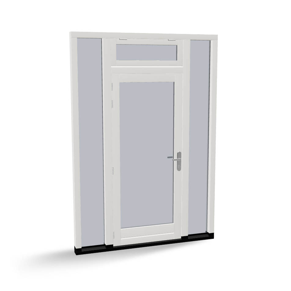 Houten deur met 2 zijlichten en uitzetraam, buitendraaiend