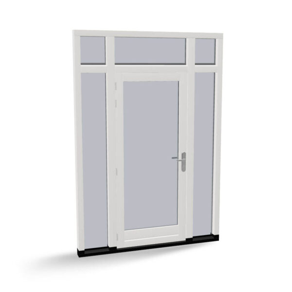 Houten deur met 2 zijlichten en 3 bovenlichten, buitendraaiend