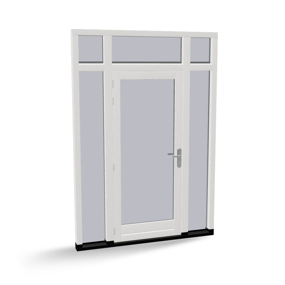 Houten deur met 2 zijlichten en 3 bovenlichten, buitendraaiend