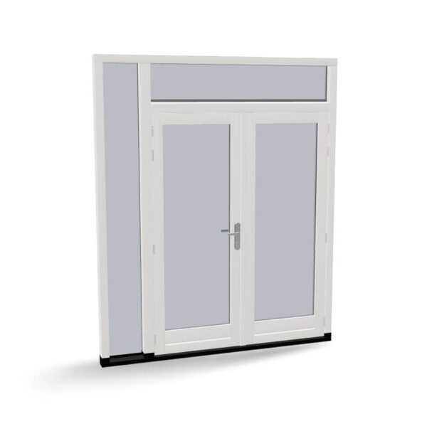 Houten dubbele deuren met zijlicht en bovenlicht, buitendraaiend