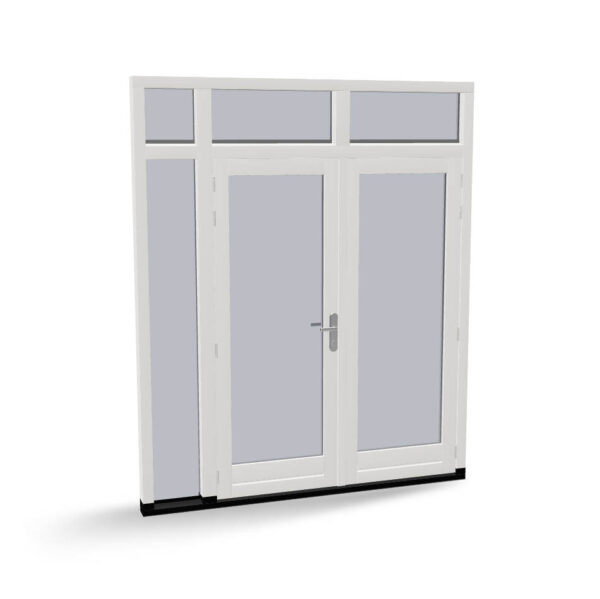 Houten dubbele deur met 1 zijlicht en 3 bovenlichten, buitendraaiend