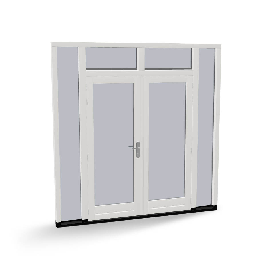 Houten dubbele buitendeuren met 2 zijlichten en 2 bovenlichten