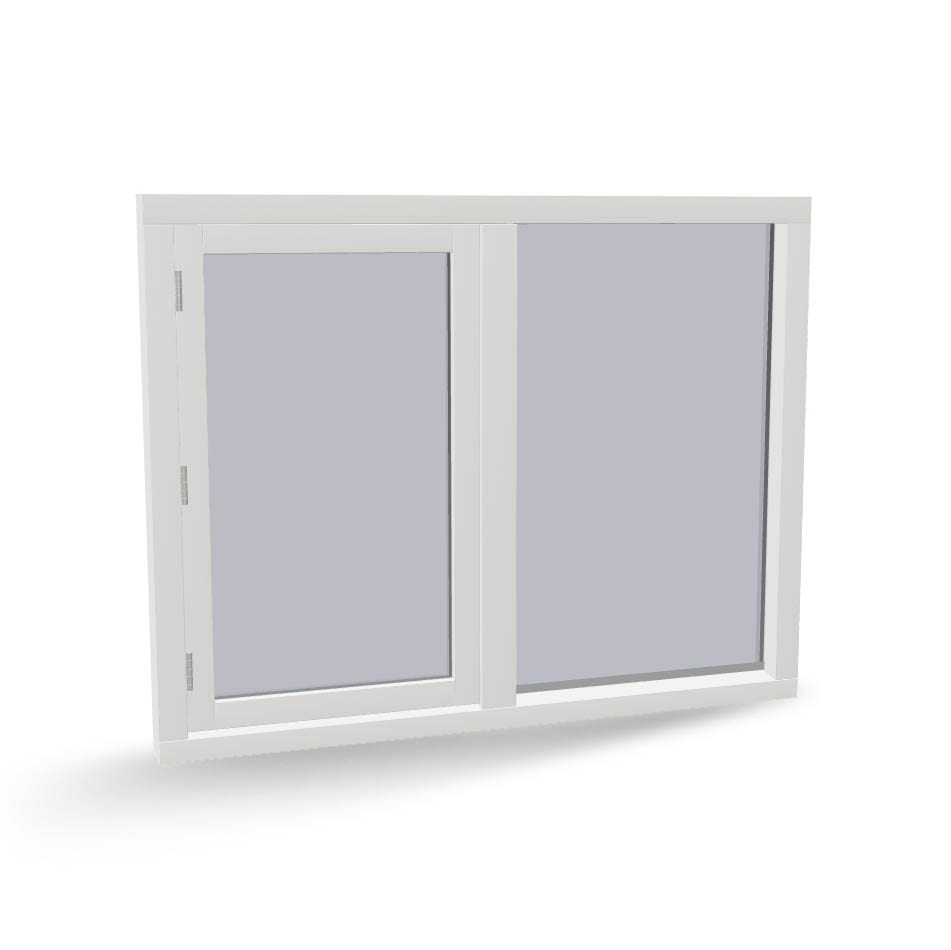 Houten raamkozijn met draairaam en vast glas, 2 vaks