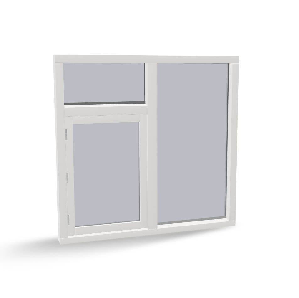 Houten raamkozijn met draairaam, vast raam en bovenlicht