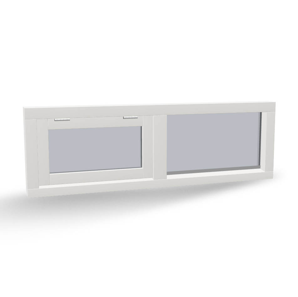 Houten raamkozijn met uitzetraam en vast glas, 2 vaks