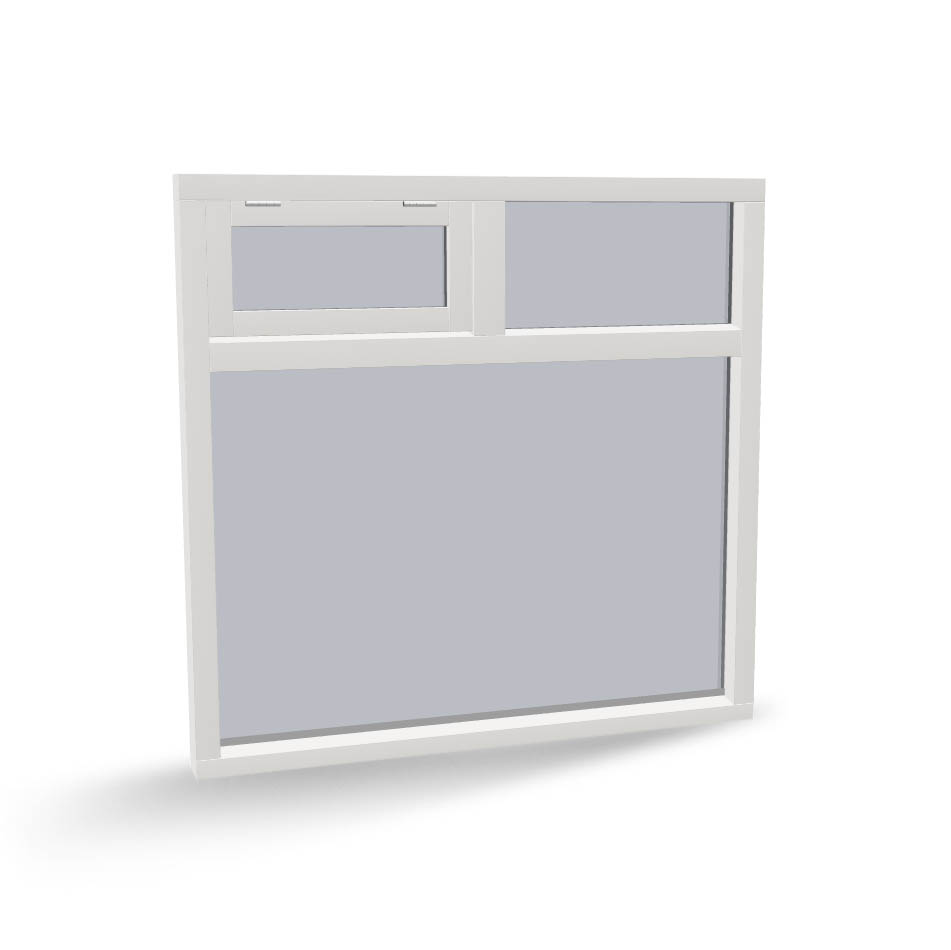 Houten raamkozijn met vast glas, uitzetraam en bovenlicht, 3 vaks