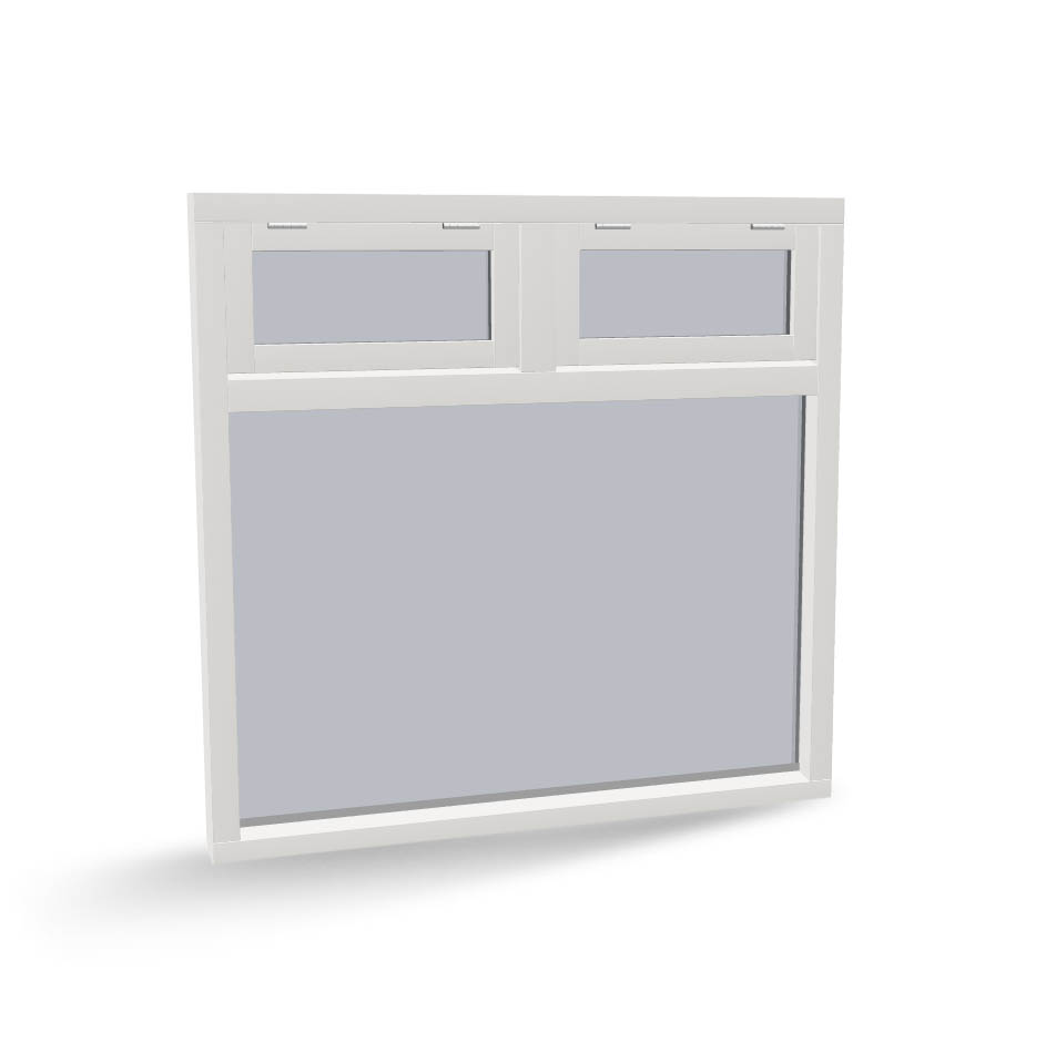 Houten raamkozijn met vast glas en 2 uitzetramen, 3-vaks