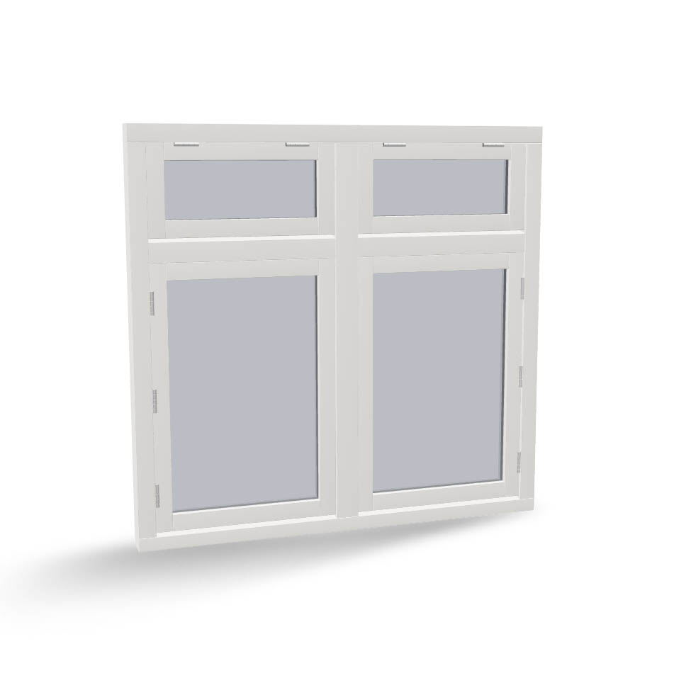 Houten raamkozijn met 2 draairamen en 2 uitzetramen, 4-vaks