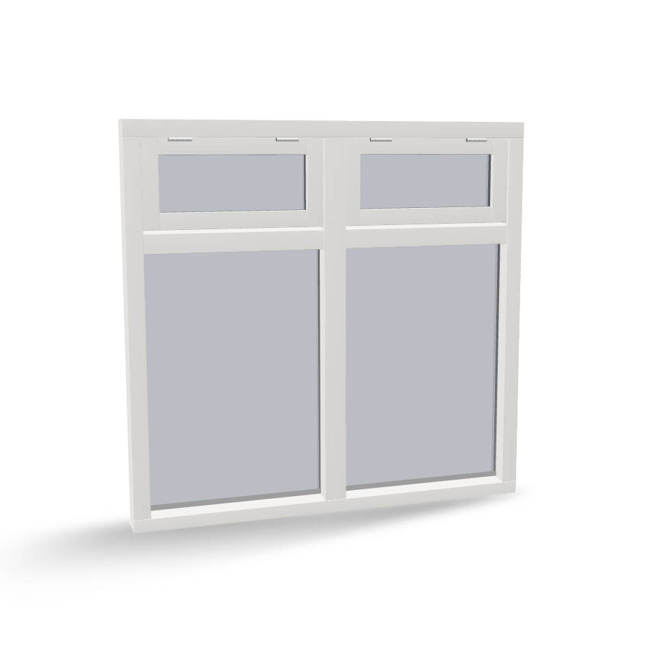 Houten raamkozijn met 2 vaste ramen en 2 uitzetramen, 4-vaks