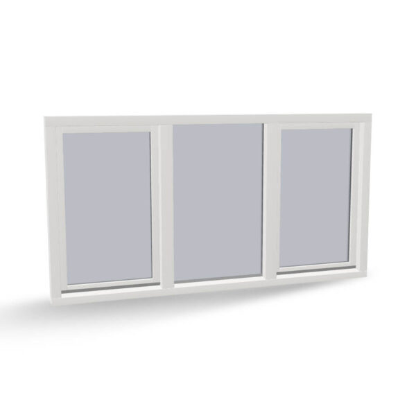 Houten raamkozijn met 2 draaikiepramen en vast glas in het midden, binnendraaiend